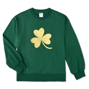 NWT Serra Green St. Patrick’s Day Gold Glitter Clover Sweatshirt Pullover Too